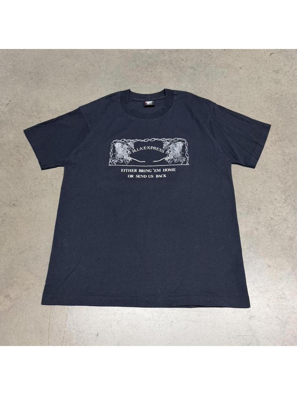 Vintage P.O.W. M.I.A. Express T Shirt Mens Large Black Faded Single Stitch 90s - Picture 3 of 5